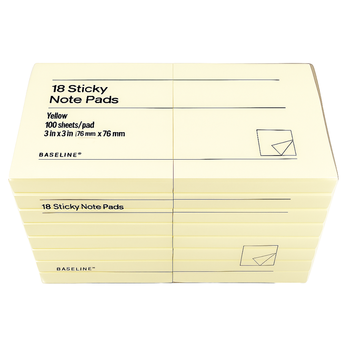 3" x 3" – Yellow – 18 Note Pads (100 Sheets Each, 1800 Sheets Total)