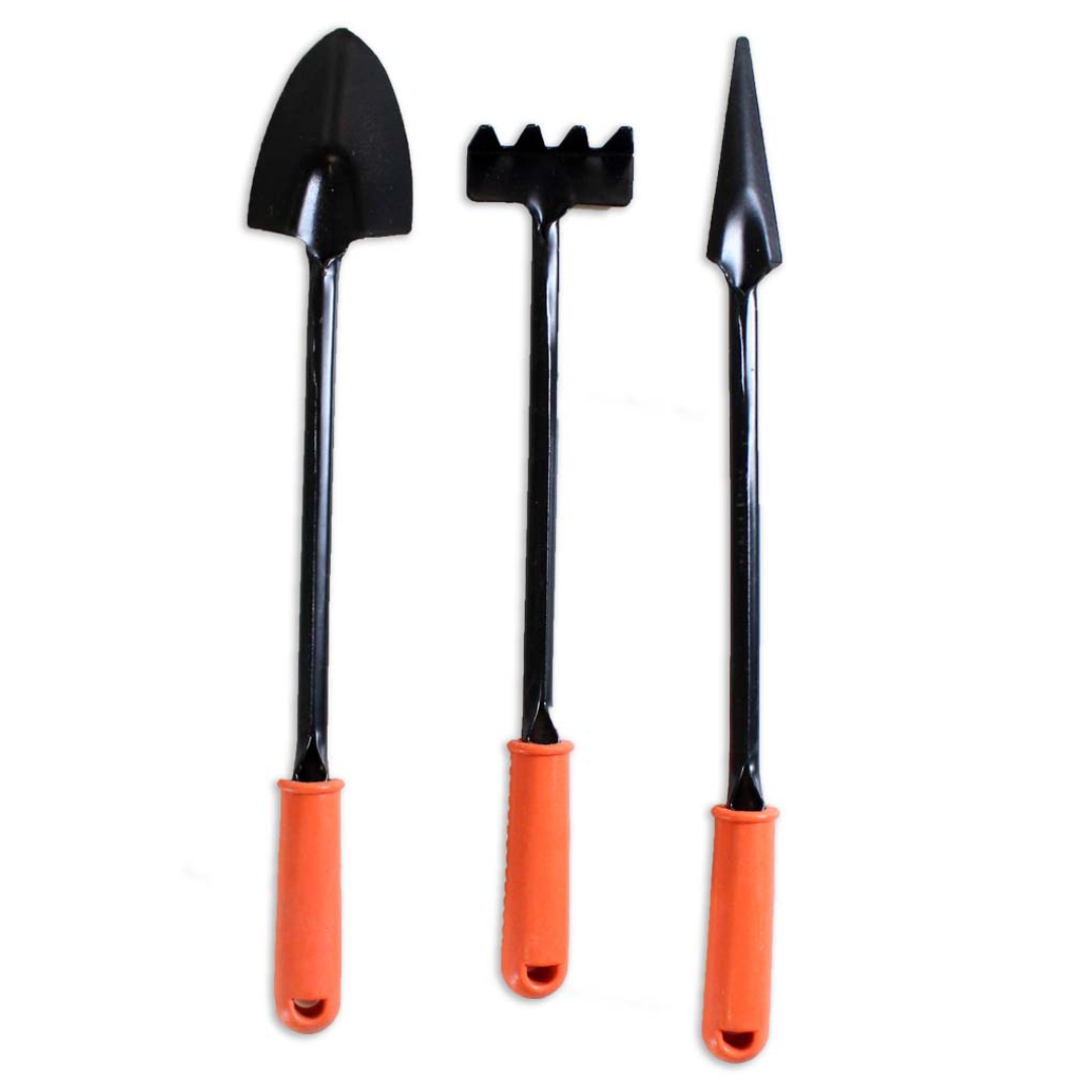 3-Piece Long-Handled Mini Garden Tool Set with Rubber Handles – GT-GT3L-RB-YW