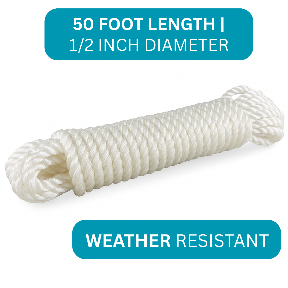 Polypropylene Rope 50 Foot Length | 1/2 Inch Diameter - TA-08650