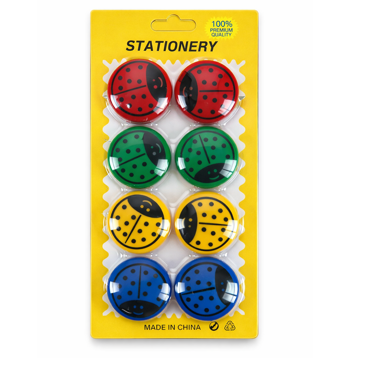 8 Piece Colorful Ladybug Magnet Set - Red, Green, Yellow & Blue - 1-1/2 Inches - MC6064-8-YX