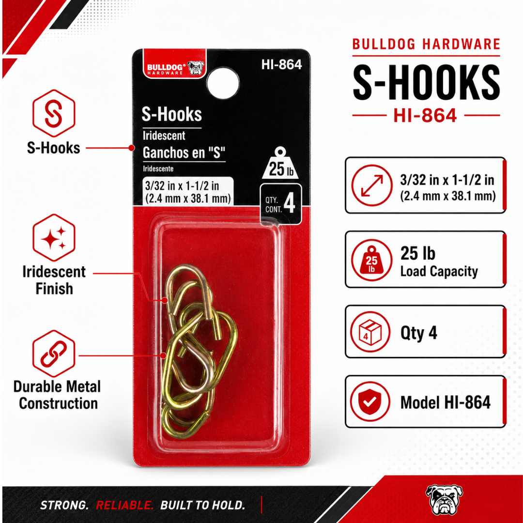 Iridescent S-Hooks, 3/32" x 1-1/2", 25 lb Load Capacity, Metal Hanging Hooks, 4 Pack