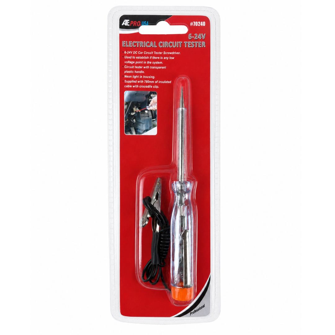 6-24V Electrical Circuit Tester Screwdriver – Automotive Voltage Test Light with Alligator Clip – Transparent Handle – Car, Truck & Motorcycle Circuit Tester