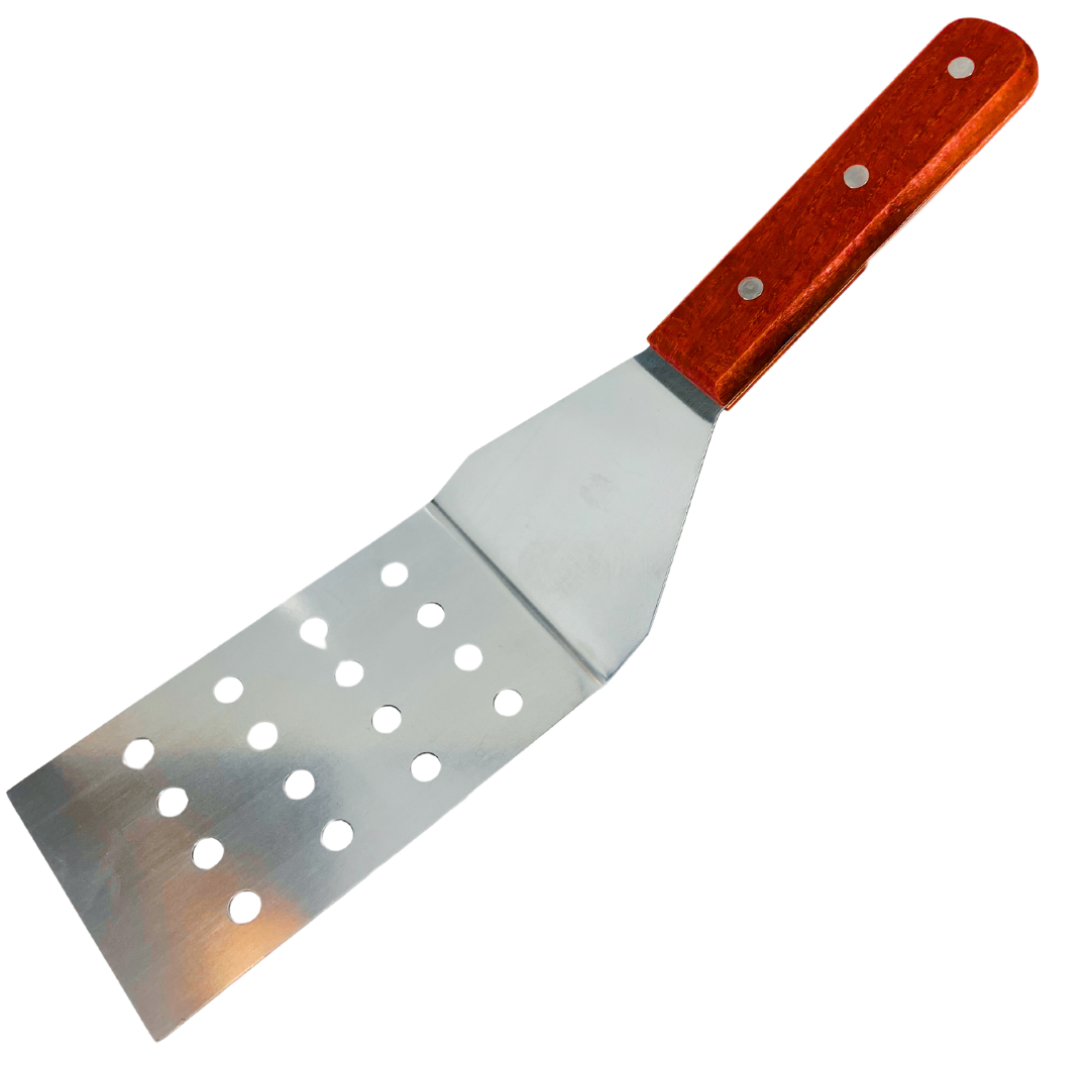 Premium Stainless Steel Perforated Grill Turner Spatula with Wooden Handle