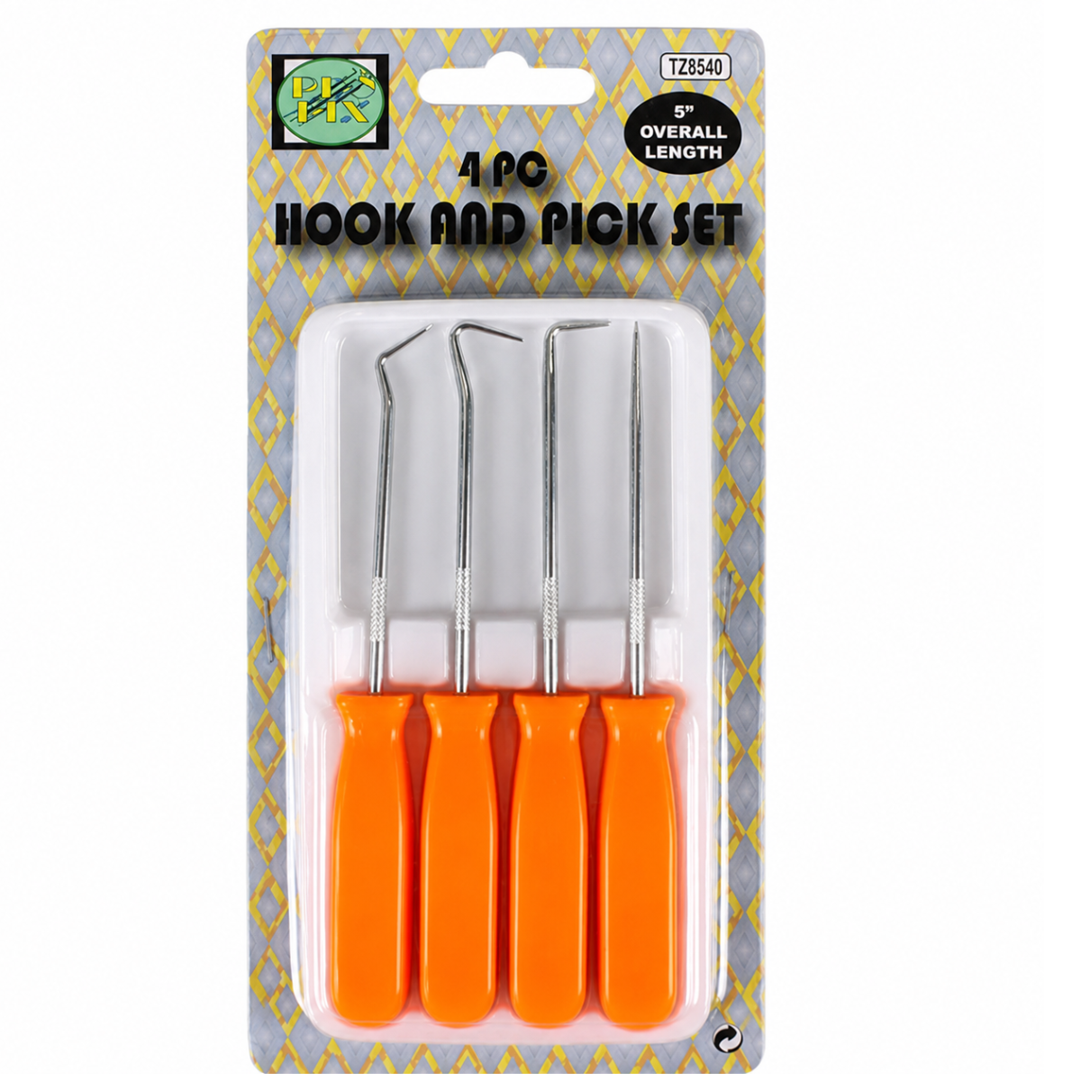 4-Piece 5-Inch Precision Pick and Hook Set, Chrome-Plated Steel Tools with Orange ABS Handles for Sculpting, Clay, Wax, Leather and Woodworking