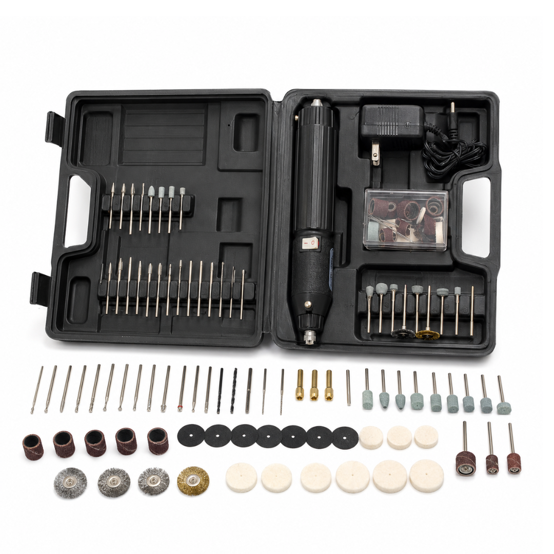60-Piece Cordless Rechargeable Rotary Tool Kit, 10,000 RPM High-Speed Craft Tool with 4 Collets, Cutting, Polishing, Grinding and Engraving Accessories, AC Adapter and Carrying Case