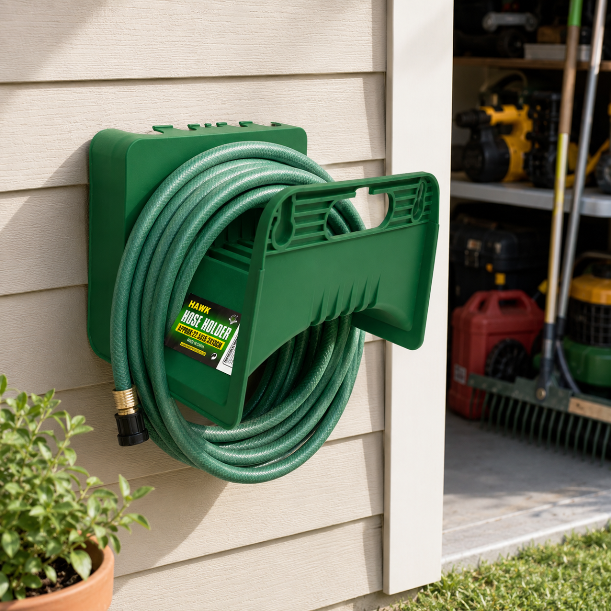 9.25" Plastic Wrap-Around Garden Hose Holder – Wall Mount or Carry Handle
