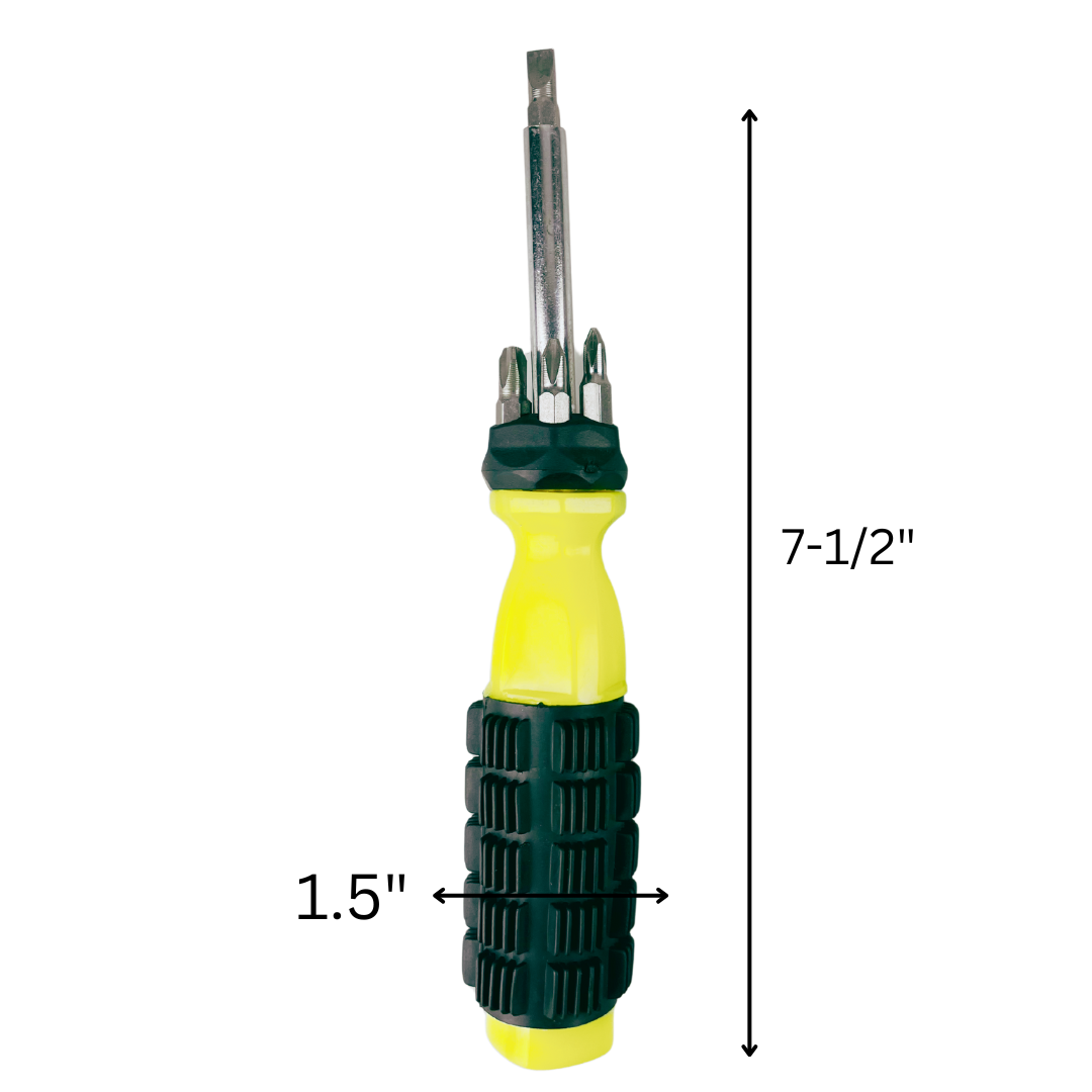 6-in-1 Multi-Bit Screwdriver with Storage Handle – Phillips, Slotted & Pozidriv Tips (8")