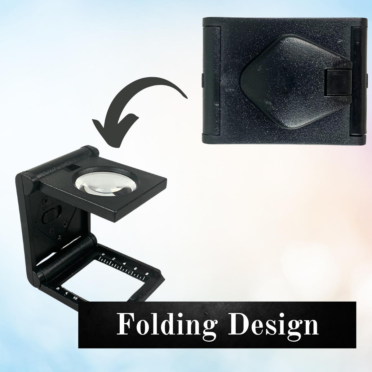 Mini-Size Folding Magnifier with LED Light and Built-In Measurement Markings - MG-77550