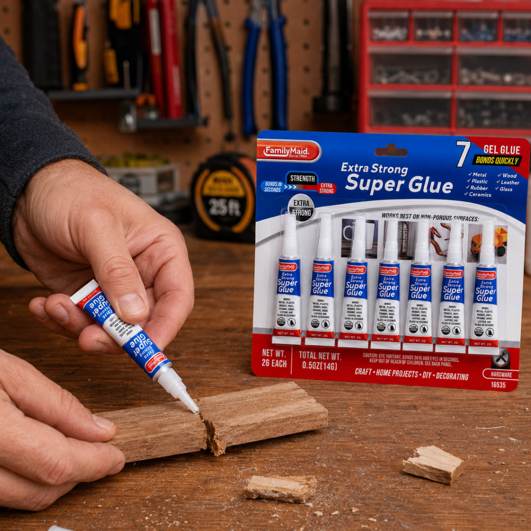 Extra Strong Gel Super Glue, 7-Pack of 2g Tubes, Fast-Bonding Multi-Surface Adhesive for Metal, Plastic, Rubber, Ceramic, Wood, Leather and Glass, 0.5 oz Total