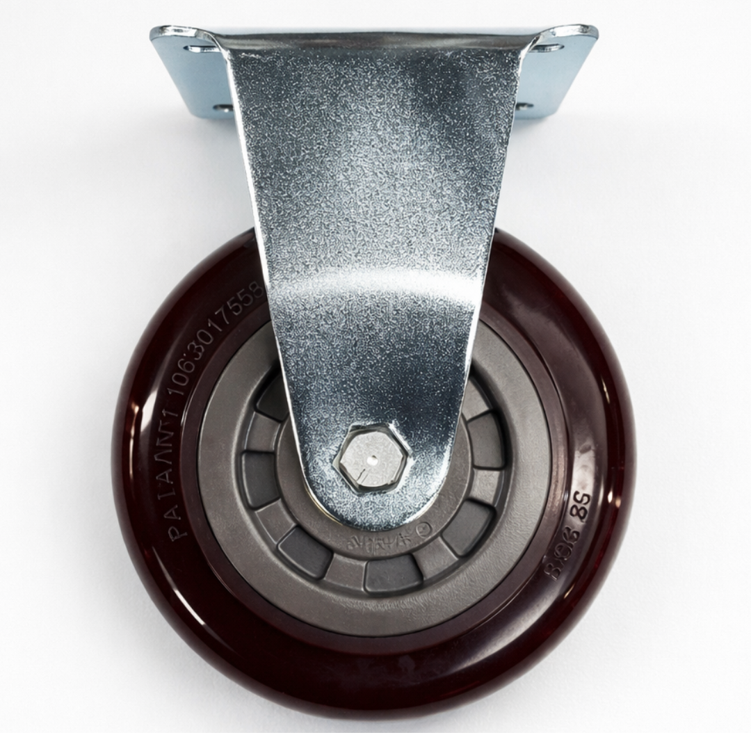 5" Rigid Caster Wheels – 4 Pack – Medium Duty – Maroon Polyurethane (PU) Wheel – Plate Mount – Fixed Direction – Heavy Cart Casters