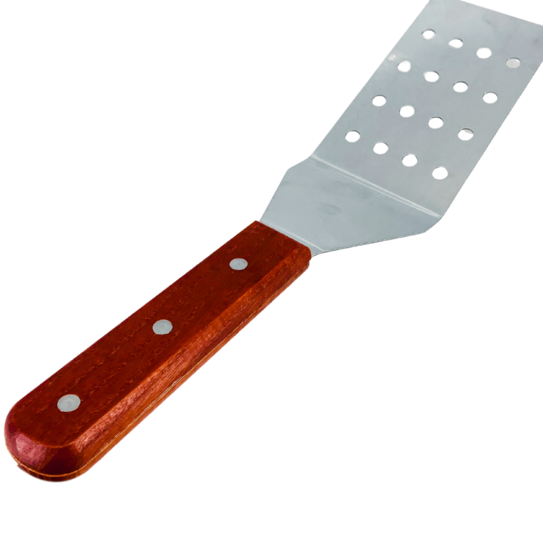 Premium Stainless Steel Perforated Grill Turner Spatula with Wooden Handle