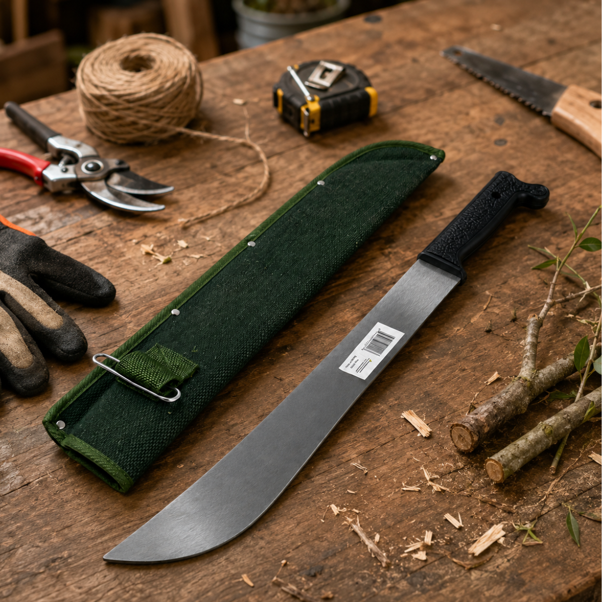 18-Inch Machete with 5-3/8-Inch Wooden Handle, Long Curved Metal Blade with 3-Rivet Construction for Cutting Tall Grass, Weeds, Brush and Garden Overgrowth