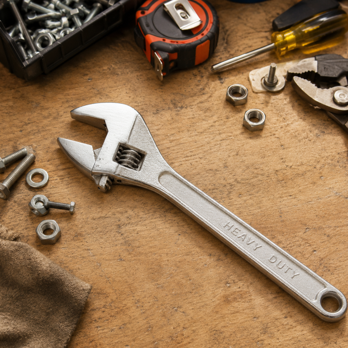 15-Inch Heavy Duty Adjustable Wrench, Drop Forged Steel Wide Jaw Wrench, 1-7/8-Inch Capacity, Chrome Plated, Industrial Plumbing and Automotive Tool