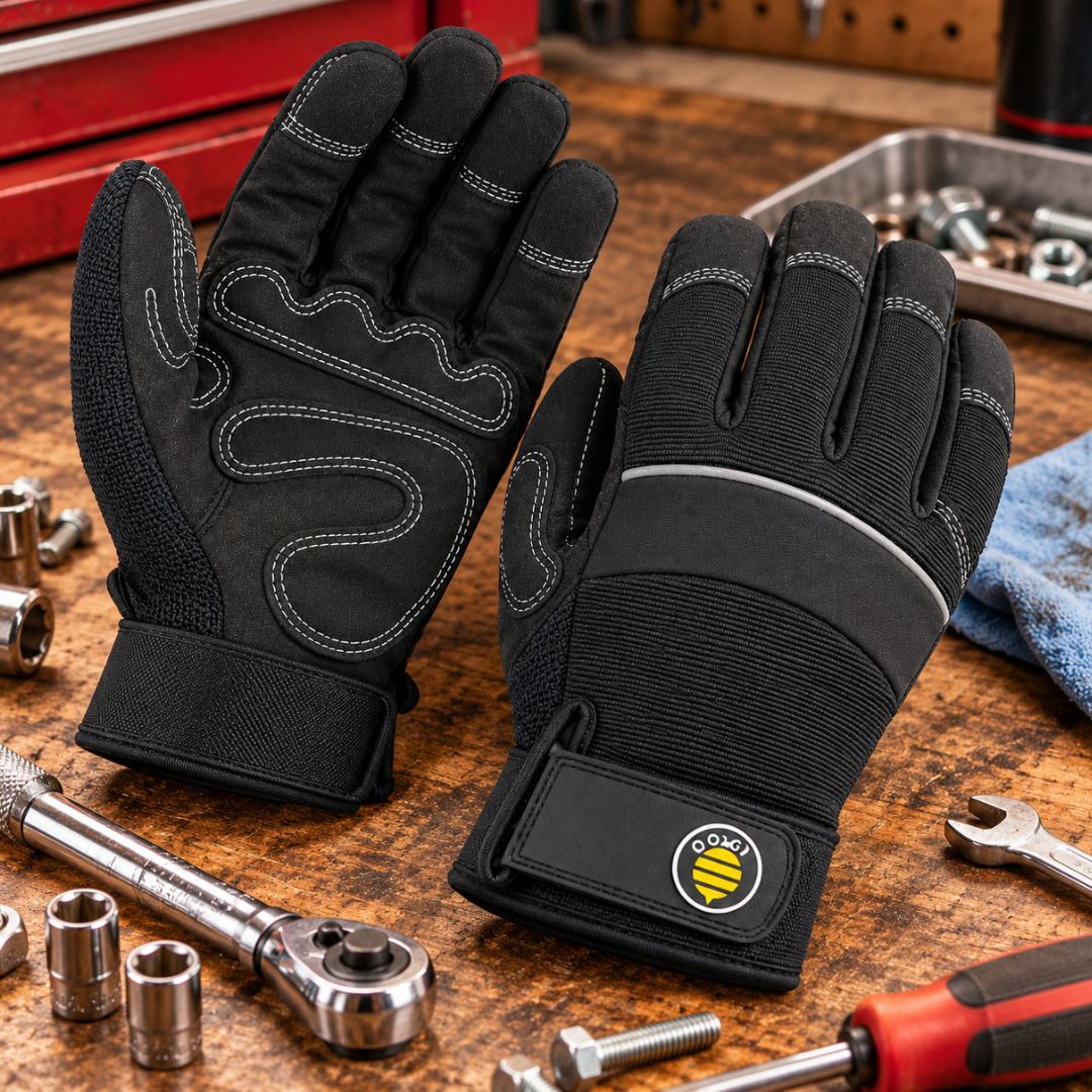 Black Synthetic Leather Mechanics Work Gloves, Reinforced Palm & Thumb, Adjustable Hook-and-Loop Wrist Closure, Flexible Heavy-Duty Work Gloves for Automotive Repair & Maintenance, XXL, 1 Pair