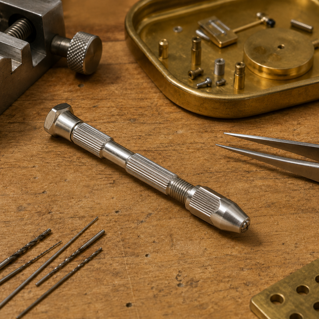 Hand Pin Vise Drill, Stainless Steel Mini Precision Drill Tool with 2 Double-Ended Collets, Knurled Grip & Swivel Head, Holds 1/8" and 5/16" Bits for Jewelry Making, Crafts, Model Work & Tapping