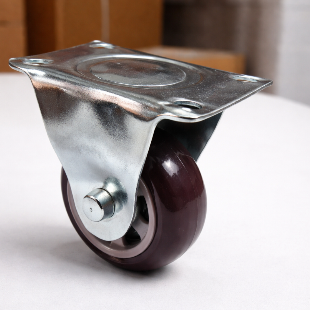 3" Rigid Caster Wheel – Medium Duty Maroon Polyurethane (PU) Wheel – Heavy Duty Steel Plate Mount – Smooth Rolling Industrial Caster for Carts, Workbenches & Equipment