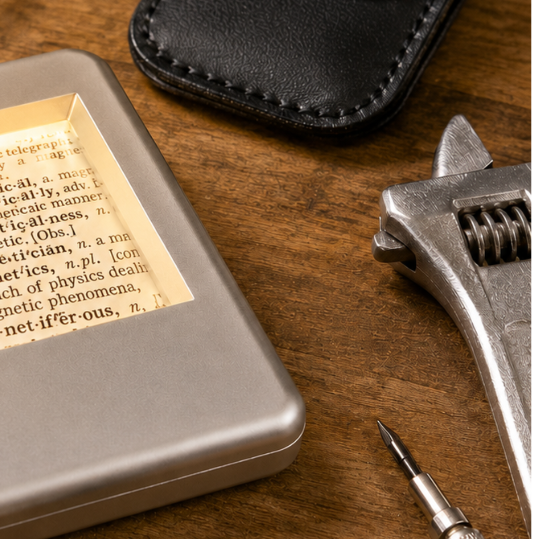 3X Illuminated Pocket Travel Magnifier with Light, Handheld Reading Lens with Black Pouch & 2 AAA Batteries, Compact Magnifying Glass for Receipts, Menus, Fine Print, Theater & Restaurant Use