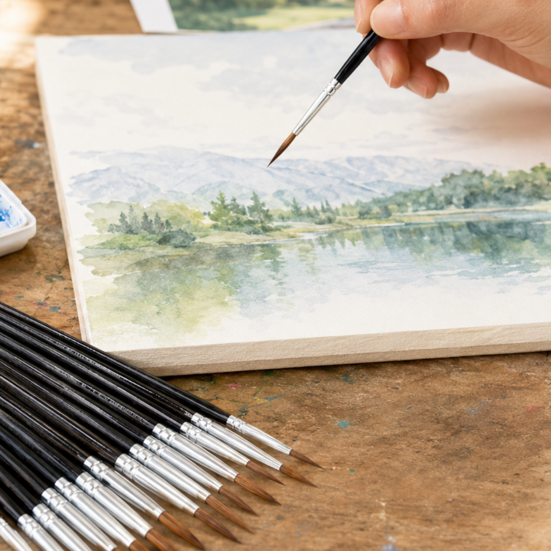 Artist’s Pointed Paint Brush Set, 12-Piece Round Detail Brushes, Sizes 1–12, Black Wood Handles for Acrylic, Watercolor and Oil Painting