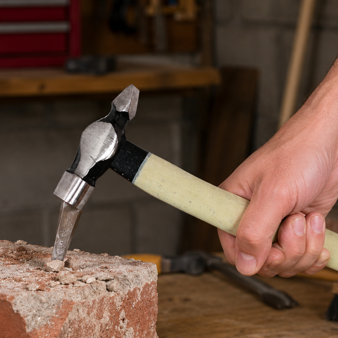 11.5 oz Chisel Hammer with Drop-Forged Steel Dual-End Head, 11 Inch Masonry Hammer with Flat Striking Face & Chisel End, Lightweight Wood Handle for Brick, Concrete & Carpentry – PH-0046
