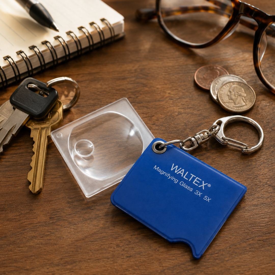 3X/5X Pocket Magnifier with Key Ring – 2.5-Inch Swivel Acrylic Lens with Protective Soft Case and Spring-Loaded Clasp for Reading, Coins and Stamps – MG-30541