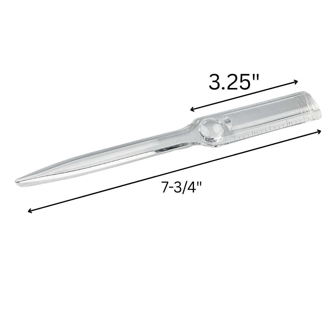 7.5" Acrylic Letter Opener And Magnfiier With 3" Ruler In Centimeters Too, & 1/2" Diaptor Lens - MG-40300