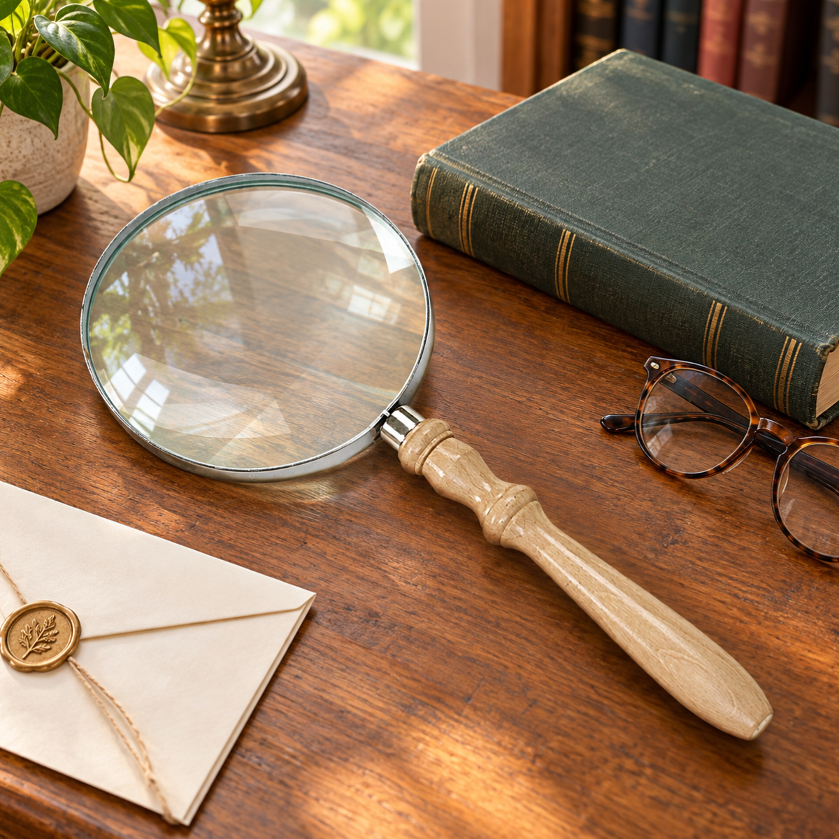 Jumbo 2X Handheld Magnifying Glass with 6-Inch Solid Glass Lens and Crafted Wood Handle, 14 Inches Overall – MG-88560
