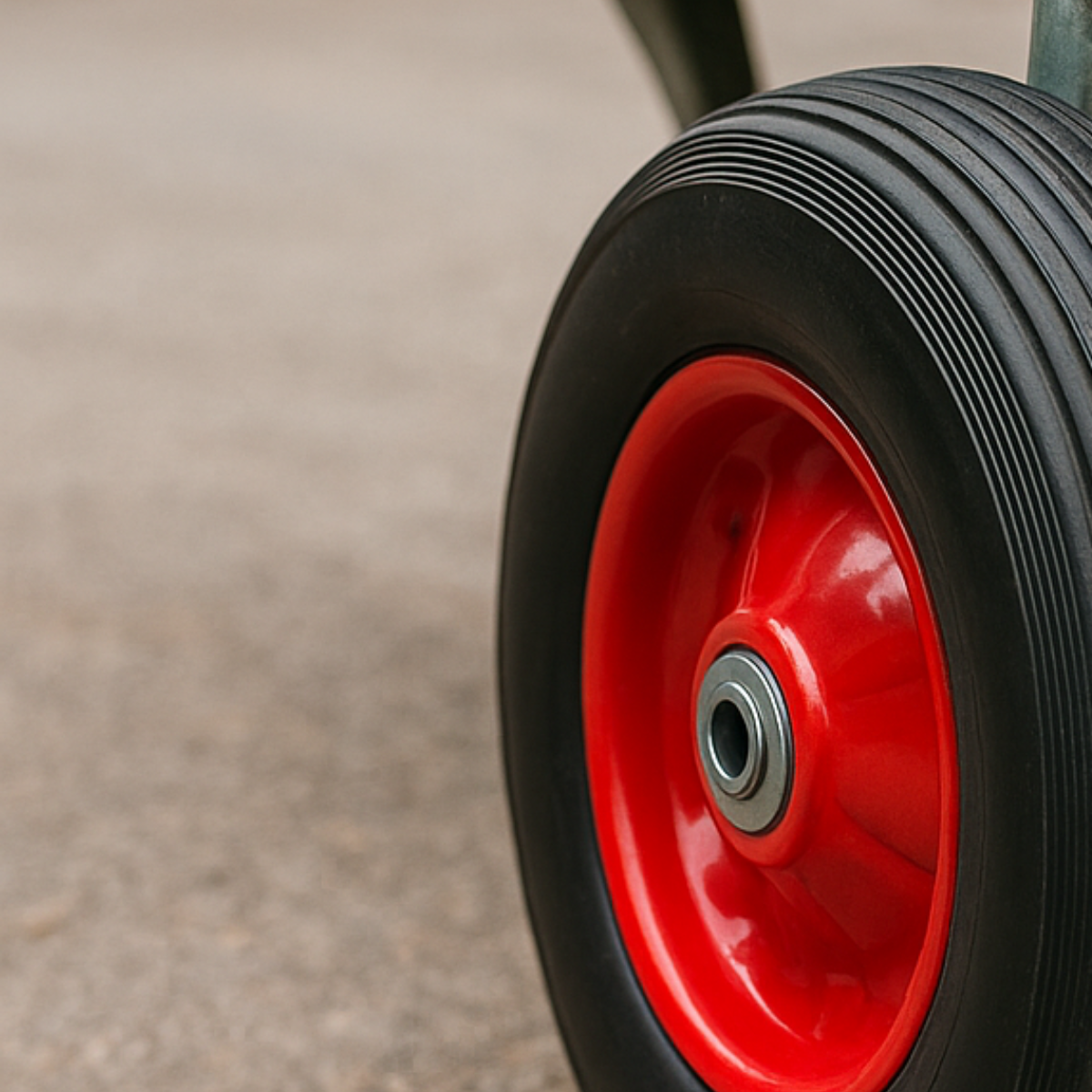 10" Solid Rubber Tire with 5/8" Bearing – Heavy Duty Flat-Free Wheel for Hand Trucks, Carts, Dollies, and Equipment – Durable Rubber Tread with Red Steel Hub – 10" Diameter