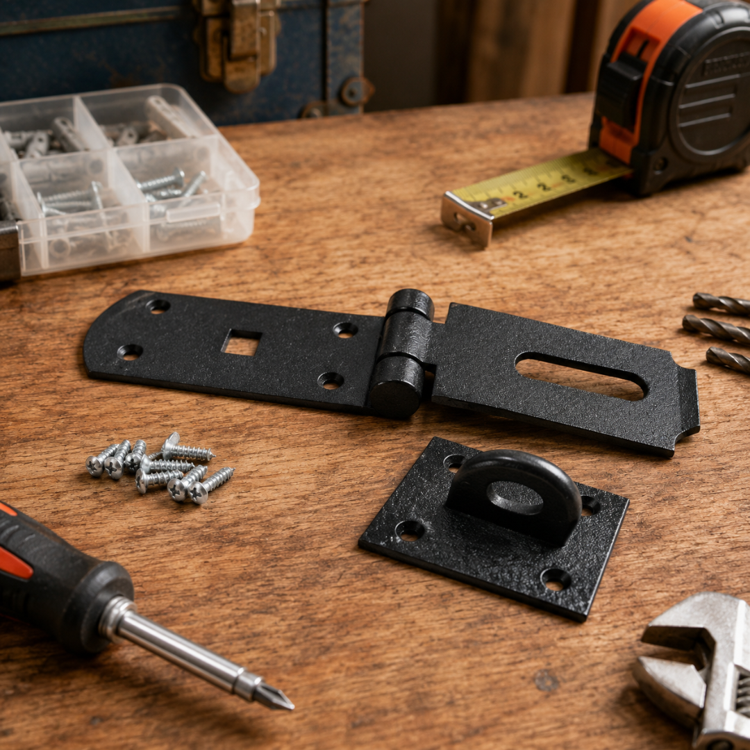 WEDGE 3.5 Inch Heavy Duty Hasp and Staple with Screws – Carbon Steel Padlock Hasp Latch for Gates, Sheds, Cabinets, Doors and Storage, TH-14860