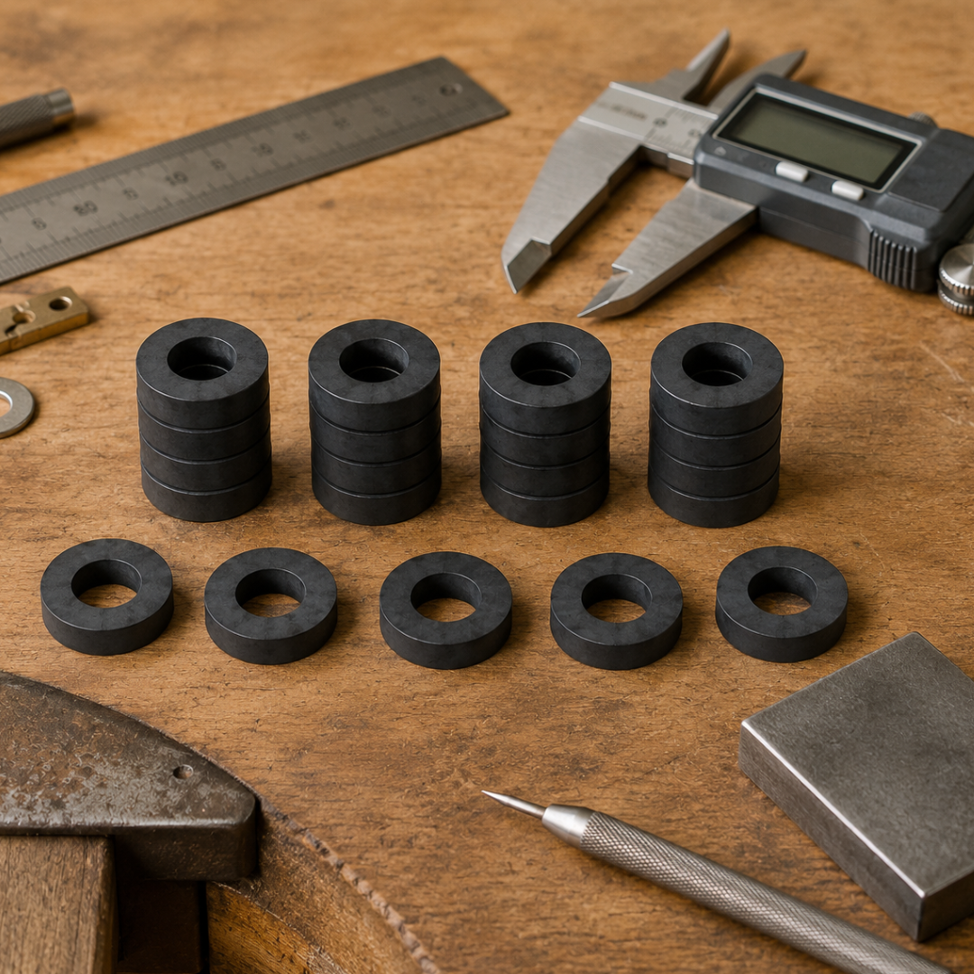 25-Pack Ceramic Ring Magnets, 20 × 8 × 4 mm (3/4-Inch Outer Diameter), Black Magnets for Crafts and Industrial Applications