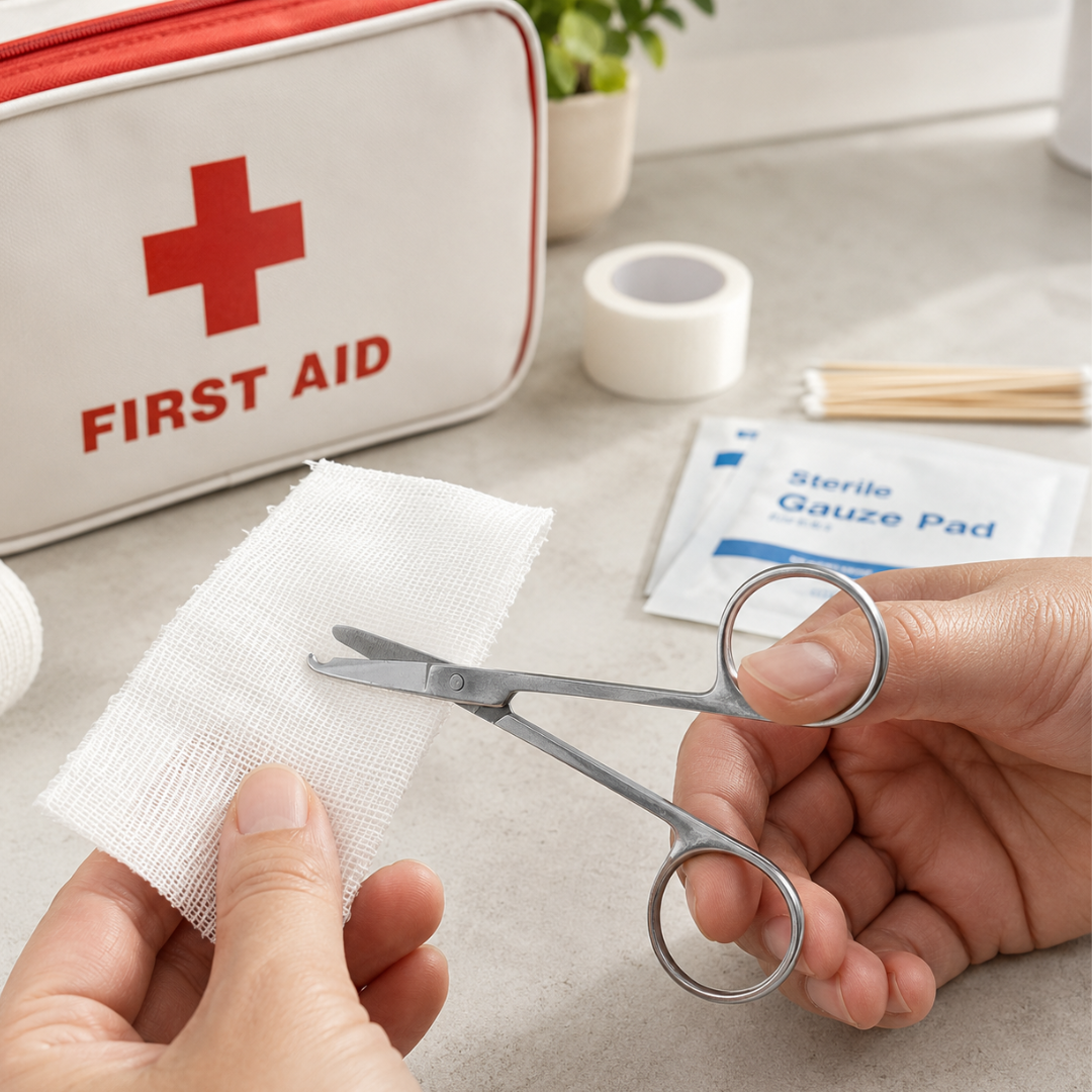 4.5" First Aid Stitch Scissors, Stainless Steel Medical Scissors with Rounded Protected Tip, Ambidextrous Finger Rings, Sterilizable Bandage & Suture Removal Scissors, Pack of 2