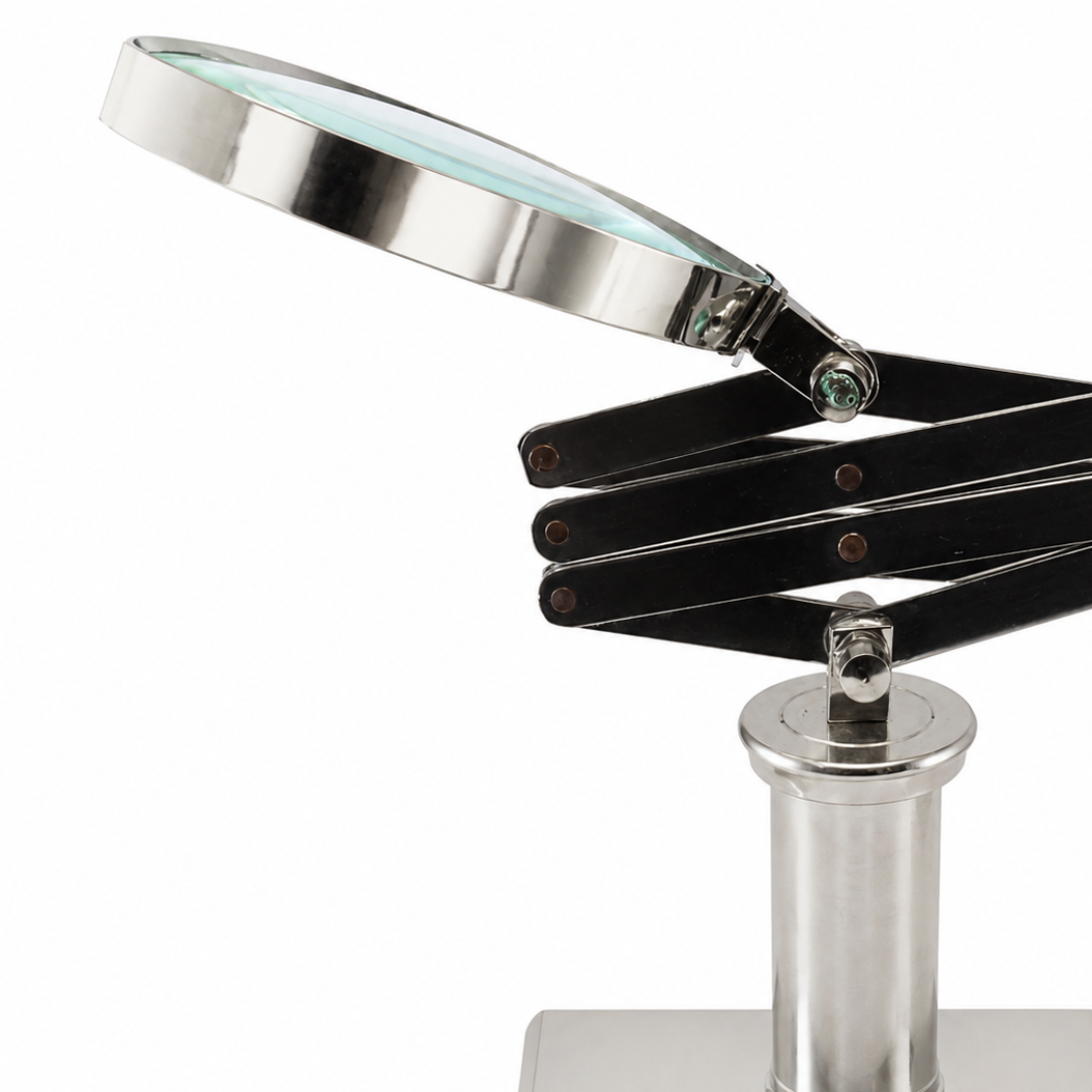 2X Table Top Magnifier with Scissor Jack Adjustable Neck – 4" Glass Lens, Metal Stand & Weighted Base – G8445-2190MH