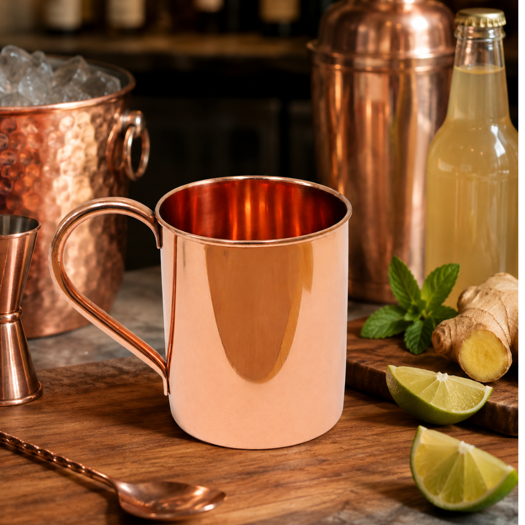 4 Inch Copper Moscow Mule Mug with Smooth Finish, Extra Large Handle, 3 Inch Rim Diameter, 6.2 oz Can Shaped Drink Cup for Cocktails, Bars, Restaurants & Home