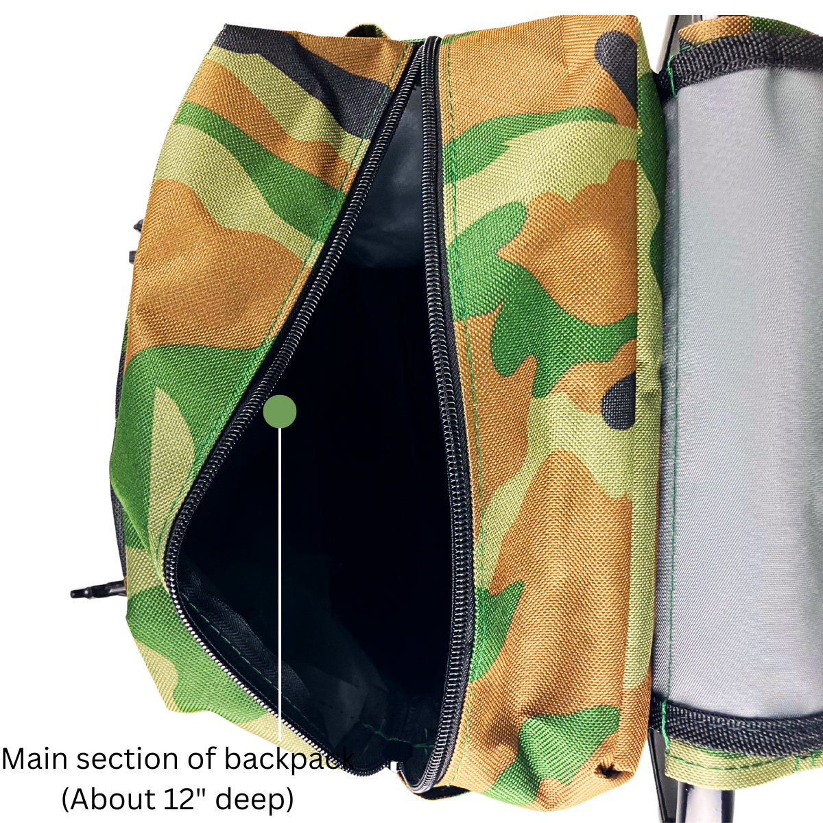 Outdoorsmen Backpack N' Chair | 8"x10" Seat Size (20.3 cm x 25.4 cm) | Green Camouflage | Sturdy Cotton & Black Metal Tubing | Ideal for Fishing, Hiking & Camping