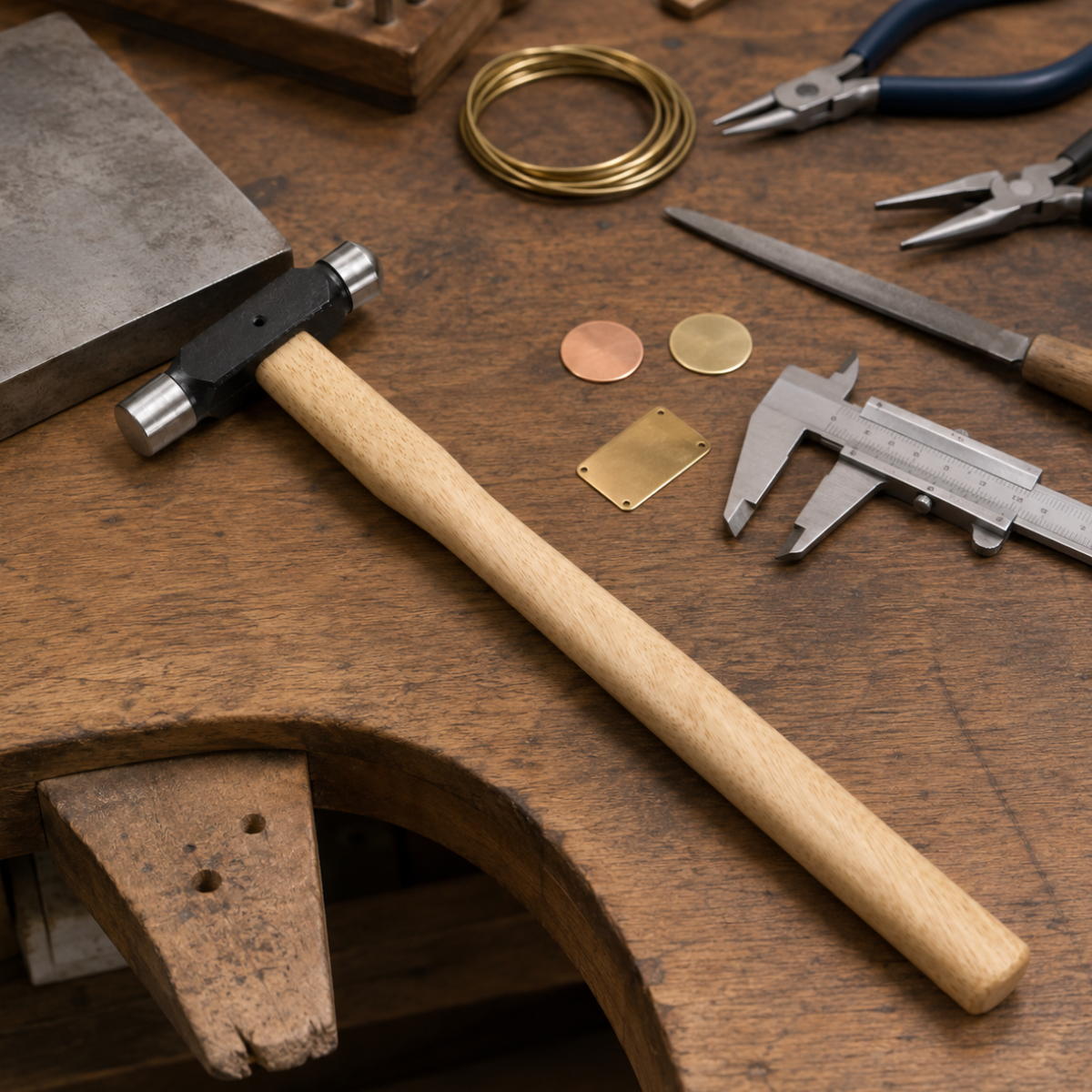 1/2-Inch Mini Ball Peen Hammer with Flat and Rounded Heads, 2 oz Steel Head and Smooth Wooden Handle for Jewelry Making, Metal Shaping and Crafts – PH-00100