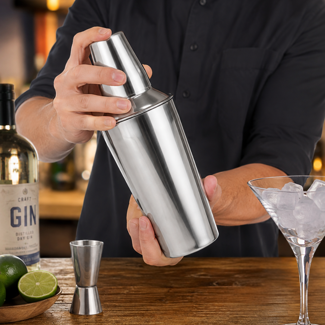 3 Piece Stainless Steel Cocktail Shaker Set, 500 mL Drink Mixer with Built-In Strainer Lid & Cap, Martini and Cocktail Shaker for Home Bar or Restaurant – U-81505