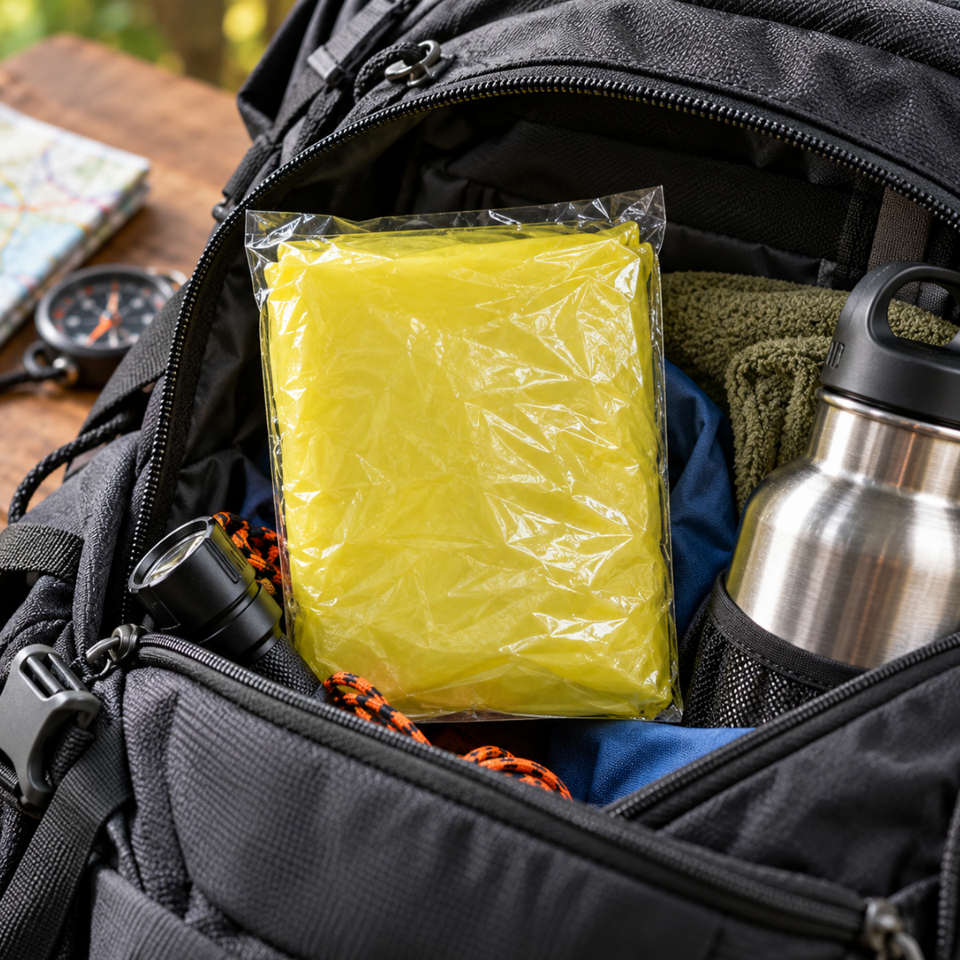 Disposable Yellow Rain Ponchos with Hood – 2 Pack, Lightweight PE Plastic Emergency Raincoat, Waterproof, Compact & Portable Rain Protection for Adults, Travel, Camping, Hiking & Outdoor Events