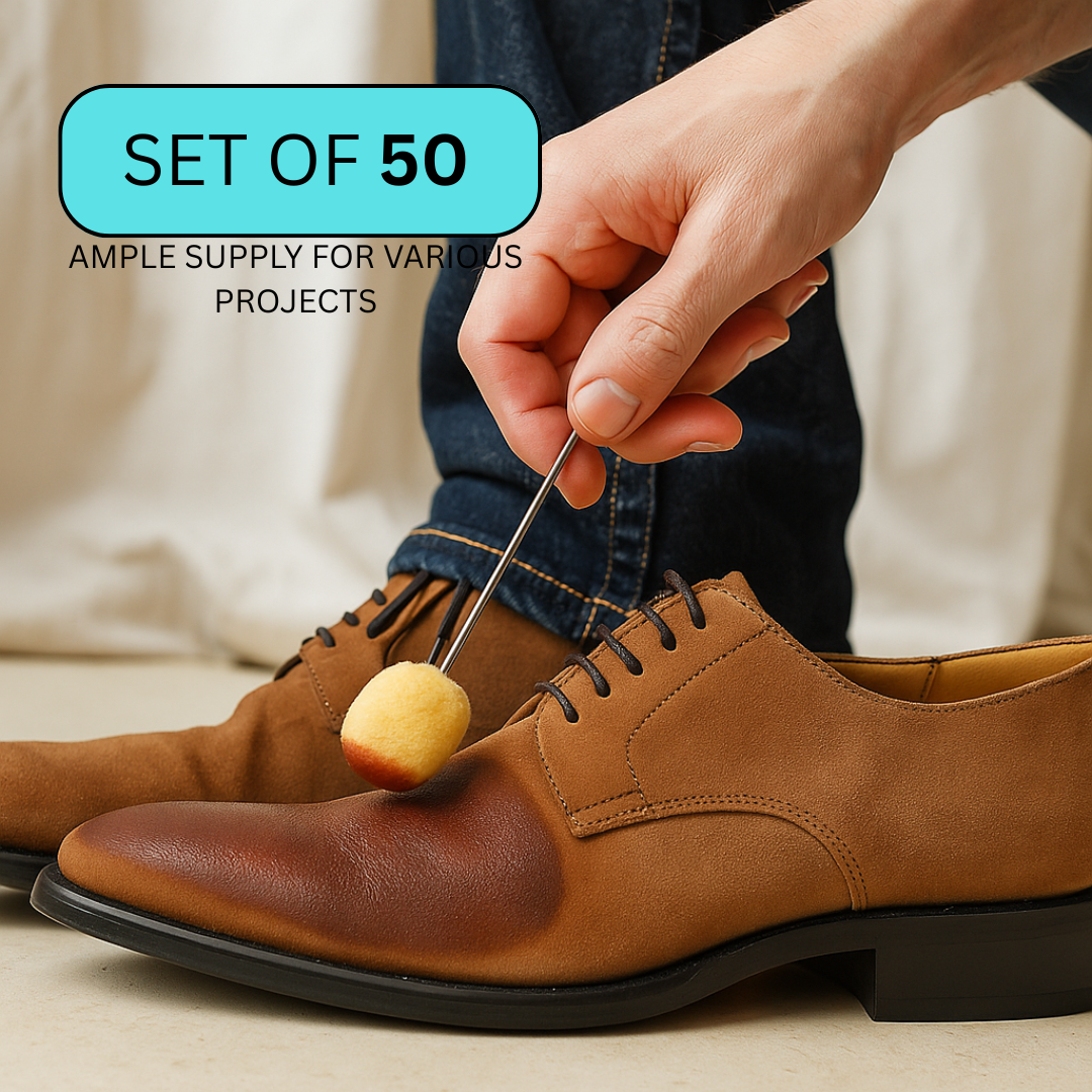 50 Piece 1" (2.5 cm) Diameter Genuine Wool Daubers Applicators with Metal Handle for Dye, Paint, Glue | Precise Application | Durable 3" (7.6 cm) Steel Handle