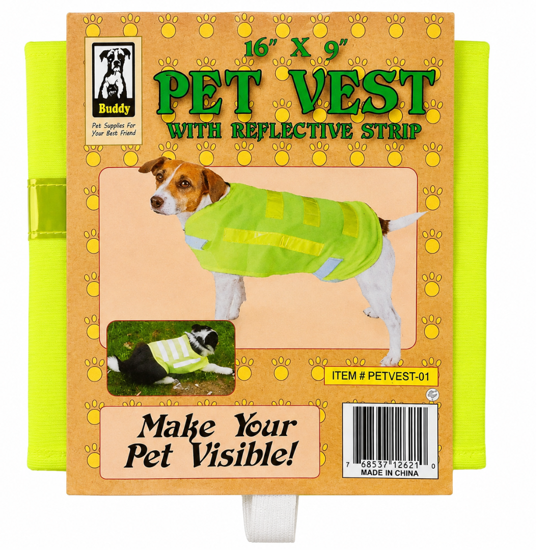 Neon Yellow Reflective Dog Safety Vest for Small Dogs – High Visibility Night Walking Vest with Reflective Strips & Adjustable Straps – 9" x 16" – PET-12621