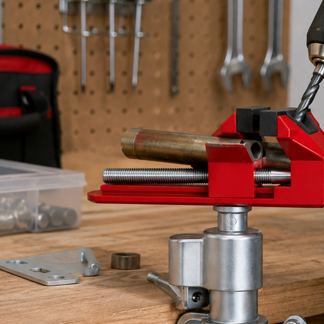 Multi-Angle Drill & Vise Clamp – 360° Rotating Swivel Bench Vise with Drill Holder, 4" Jaw Opening, Heavy-Duty Cast Aluminum Table Clamp for Drilling, Grinding, Polishing & Workshop Use