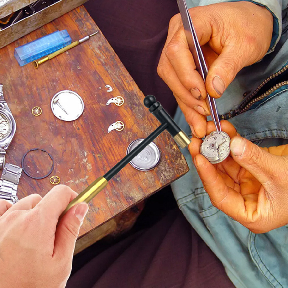 7.5-inch Crafter's Multi Head Hammer - Brass, Nylon, Rounded Dome, Flat, Standard Head & Curved Head - PH-11600