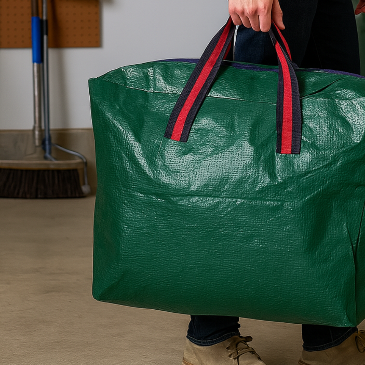 18 x 10 x 15 Inch Heavy Duty PE Woven Storage Bag with Zipper & Reinforced Handles – Large Soft-Sided Organizer for Clothes, Blankets, Tools & Household Storage