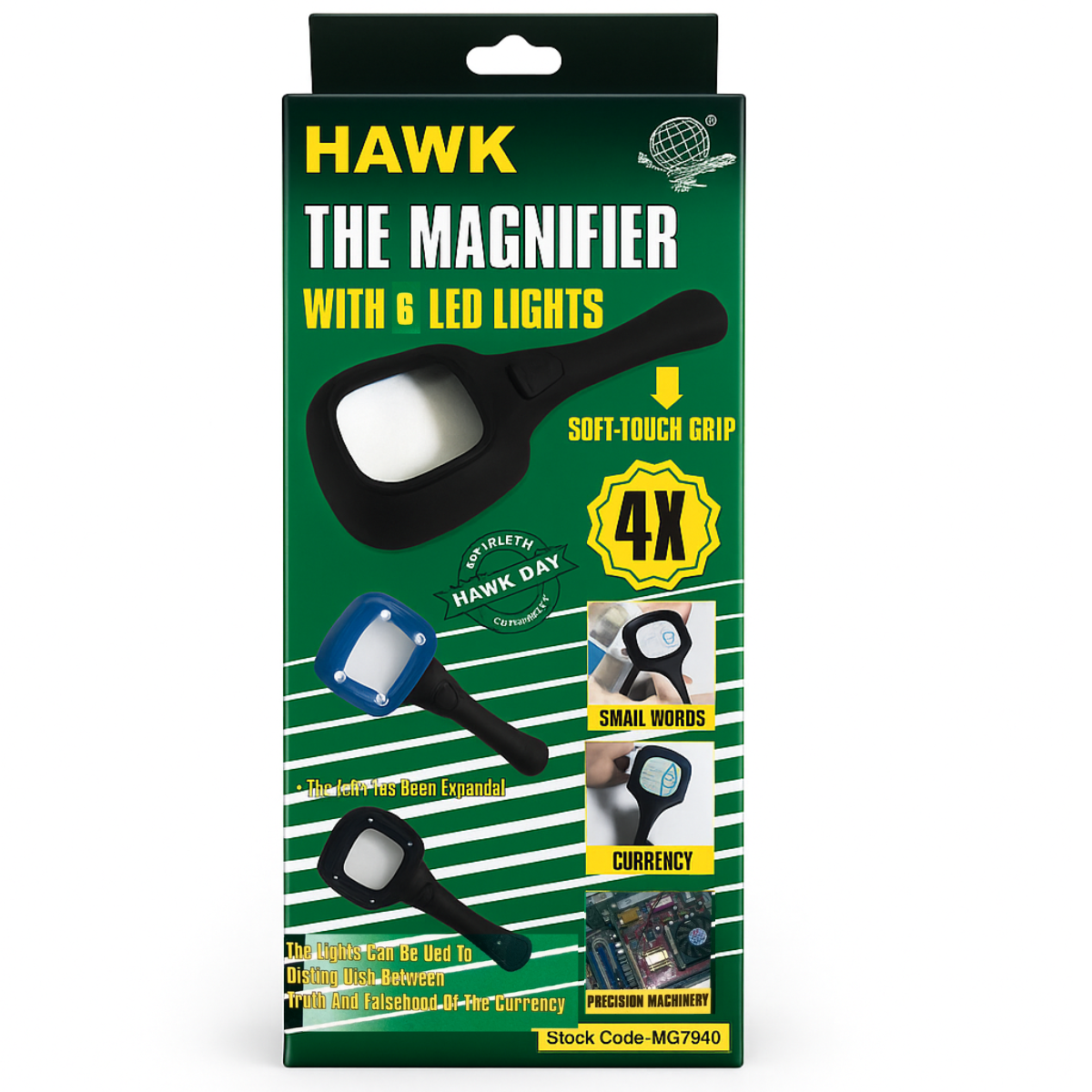 LED Illuminated 4X Handheld Magnifier with UV Light – 2"x2" Lens, 7.75" Long – Ideal for Reading, Coins, and Stamps