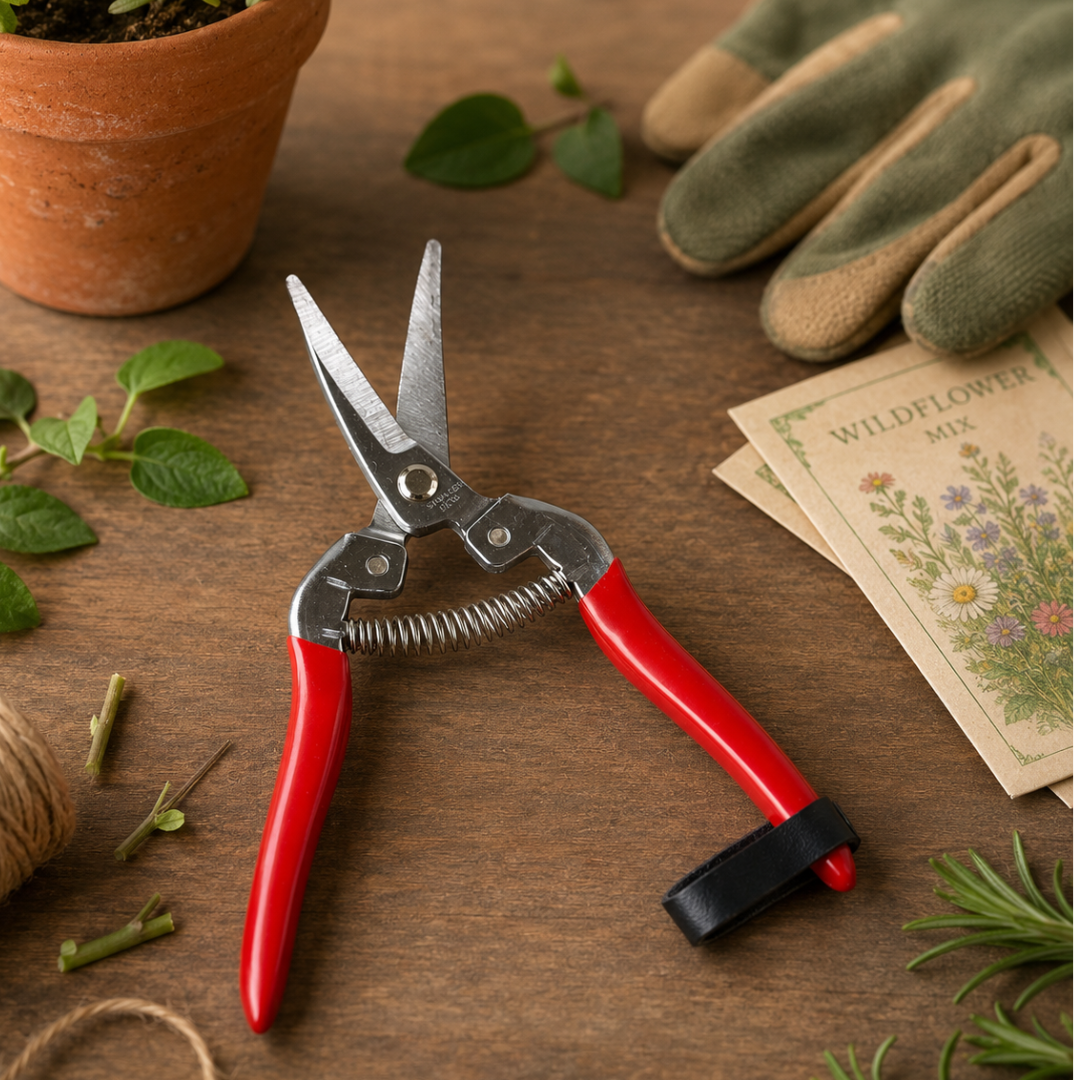 7.5-Inch Bent-Tip Pruning Shears with Stainless Steel Blades, Spring-Loaded Garden Scissors, Comfort Grip Handles and Safety Lock Strap – TU-FR-8239