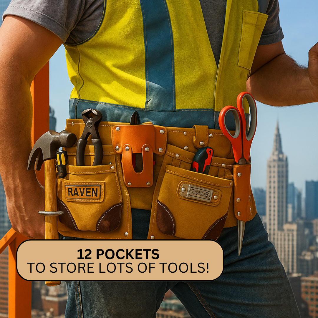 Wheat Suede Tool Pouch Belt with 11 Pockets - AS-72103