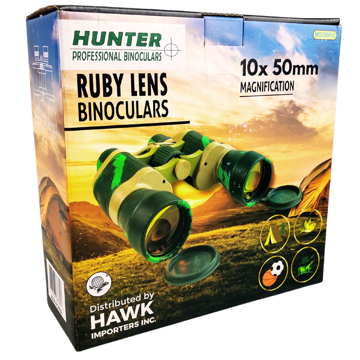 Green Camouflaged Body Amber Lens Binoculars with Mini Compass, 10x