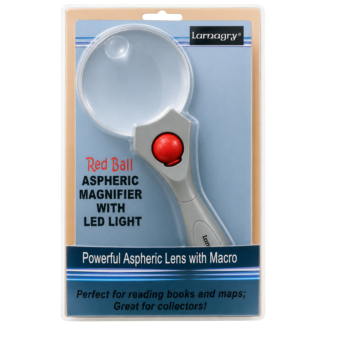 3X/5X 3.5 Inch Rimless LED Magnifier with Roller Ball Light Switch – Handheld Acrylic Magnifying Glass with Gray Handle, MP-13938