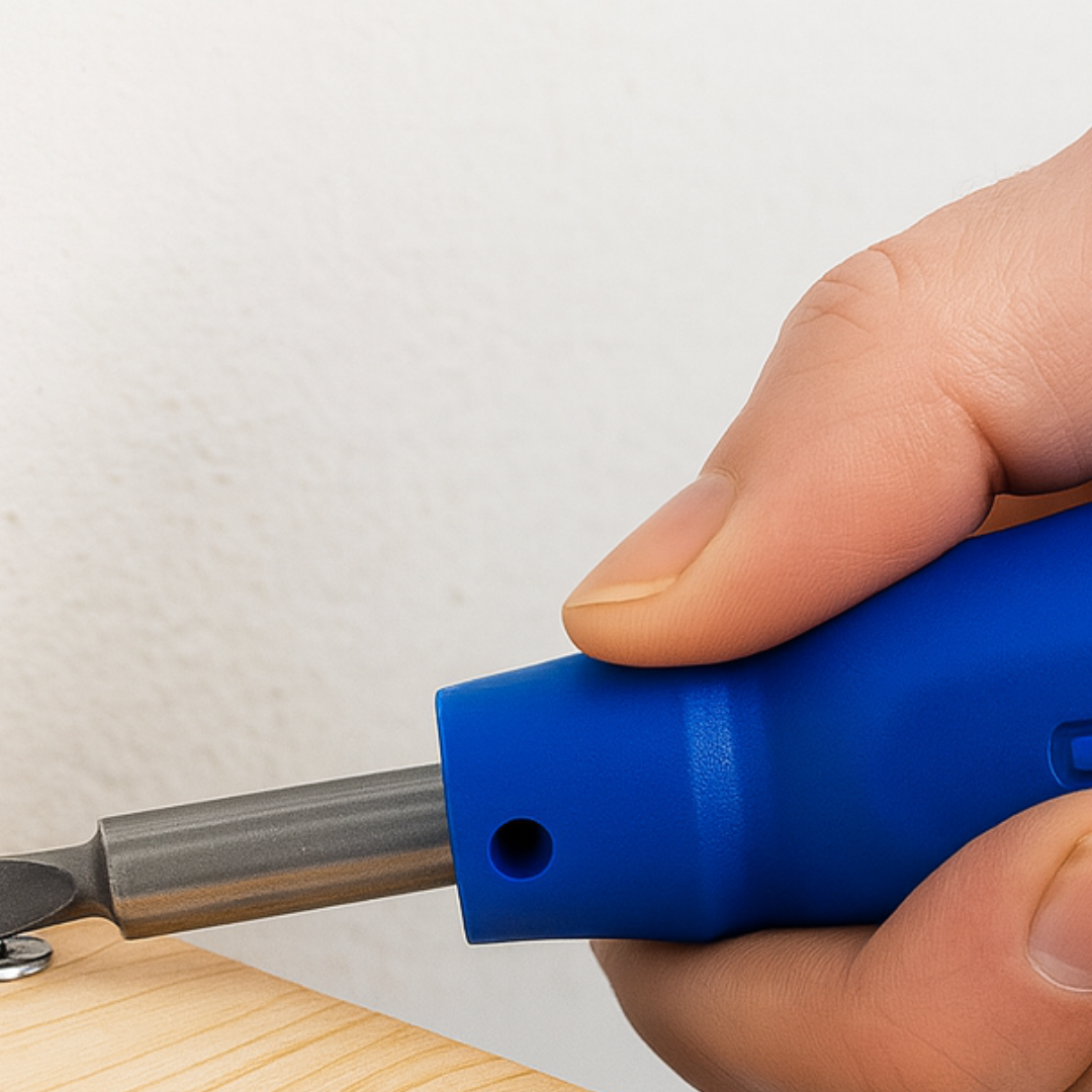 4-in-1 Multi-Bit Stubby Screwdriver with Built-In Handle Storage – Includes 2 Phillips & 2 Flat Head Bits – Compact, Handy, Assorted Colors (Display Jar of 36)