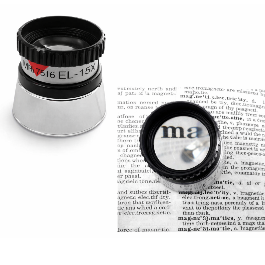Printer’s Loupe 15X Magnification with Clear Base – 1" Lens – MG-80965