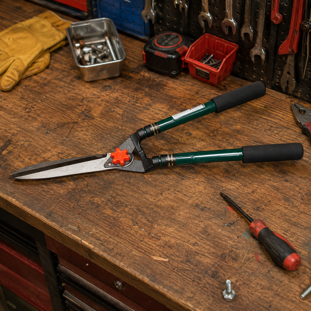 Telescopic Hedge Shears with Extendable Green Handles, Steel Blades, Adjustable Tension Knob, Comfort Foam Grips, Manual Hedge Clippers for Shrubs, Bushes, Hedges & Garden Trimming
