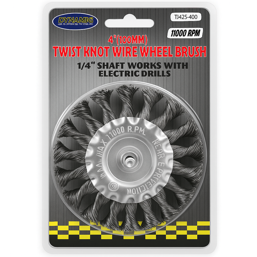 Professional Wire Wheel Brush with 1/4" Shank – For Drill Use, 11,000 RPM Max, Ideal for Weld Cleaning & Metal Prep